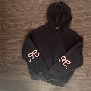 Dark grey Hoodie with Pink Bow Accents
